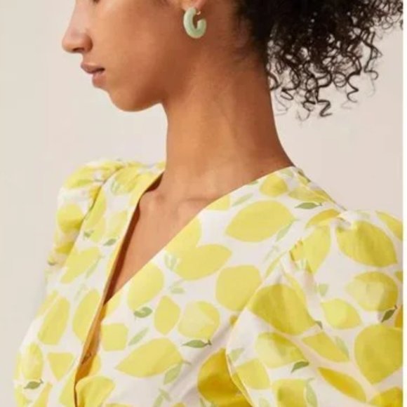 Anthro/Hutch V-Neck Tiered Wrap Midi Dress Size Large Lemon Citrus NWT - Picture 2 of 11